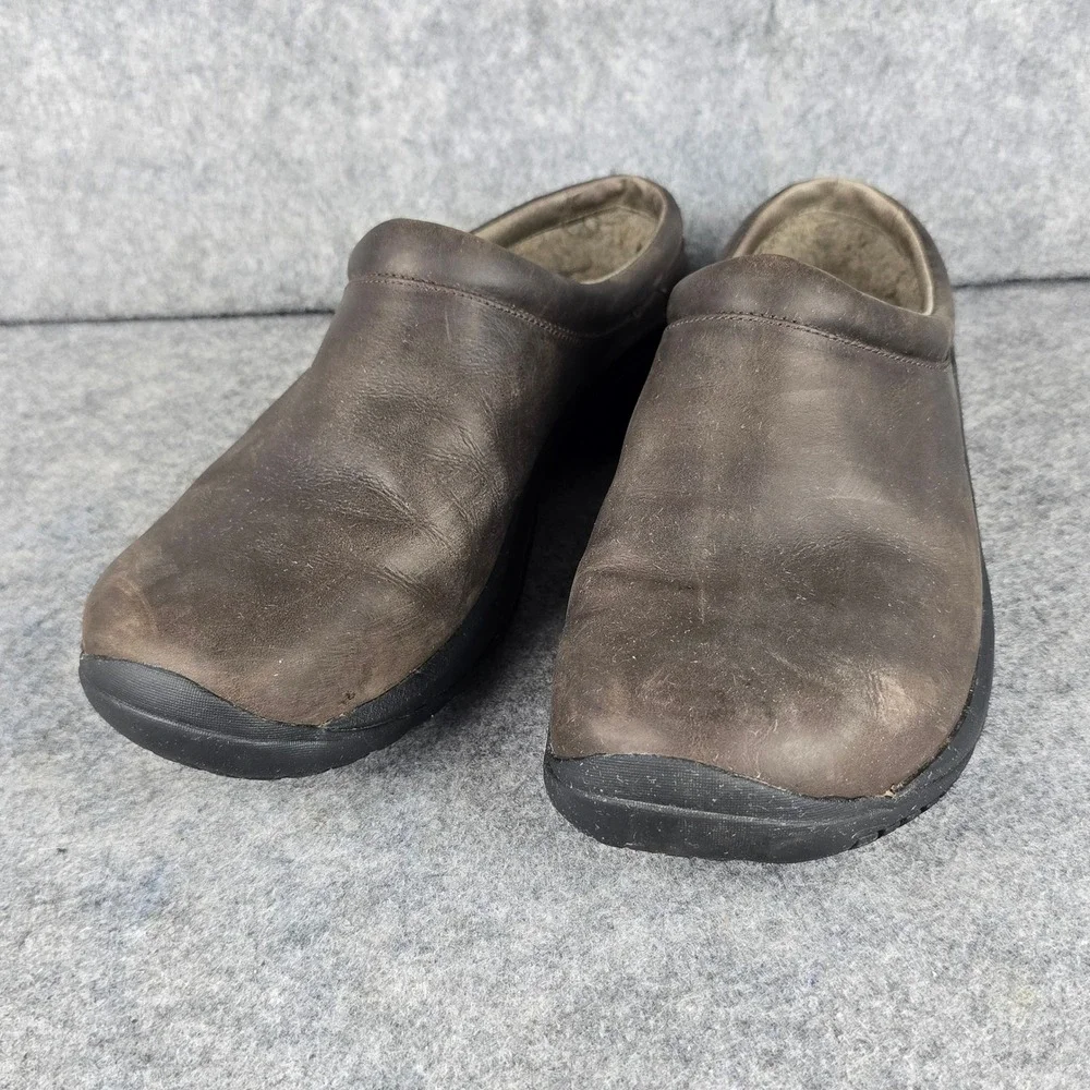 Merrell Encore Clog Mens 11 Espresso Brown Leather Faux Fur Lining Air Cushion